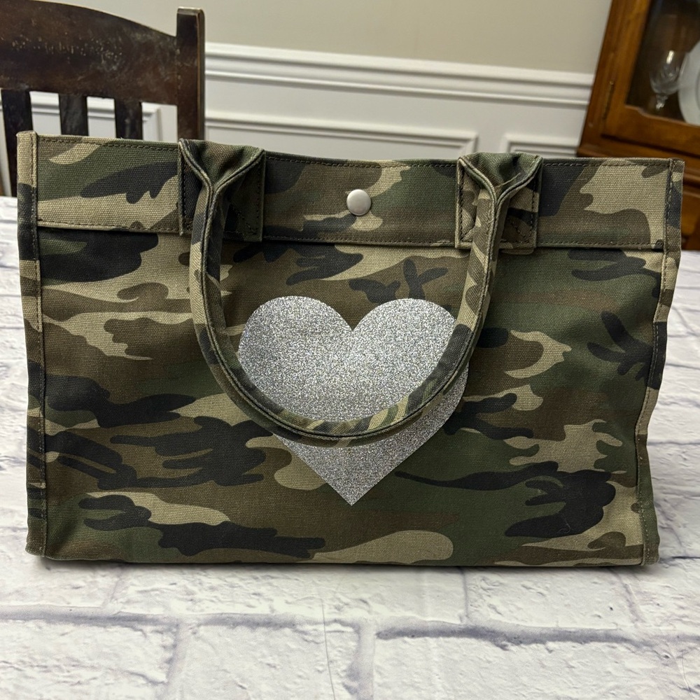 Quilted Koala Camouflage Tote with Silver Heart Accent